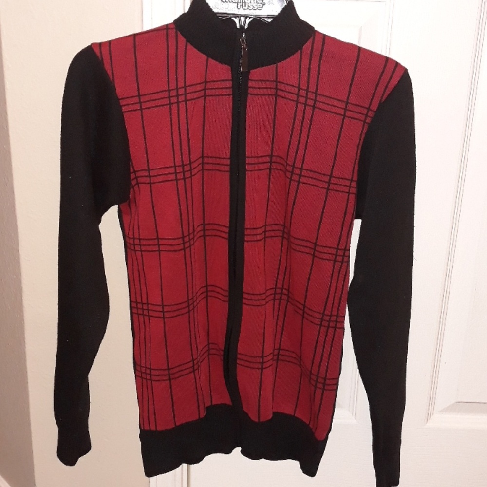 Red and black zip-up
